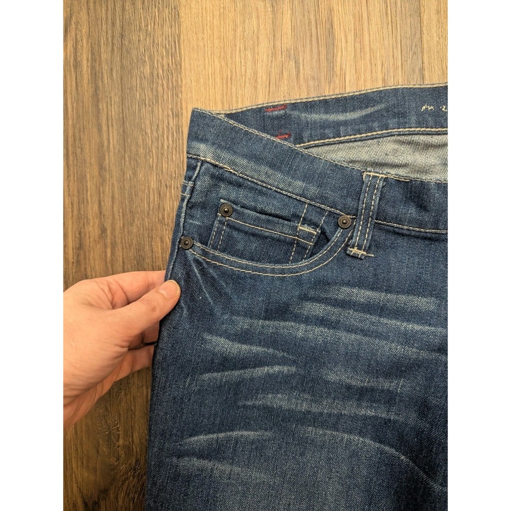7 For All Mankind Dojo Jeans 28x34 Blue Medium Wash Straight Skinny Chain Sequin - Picture 5 of 16